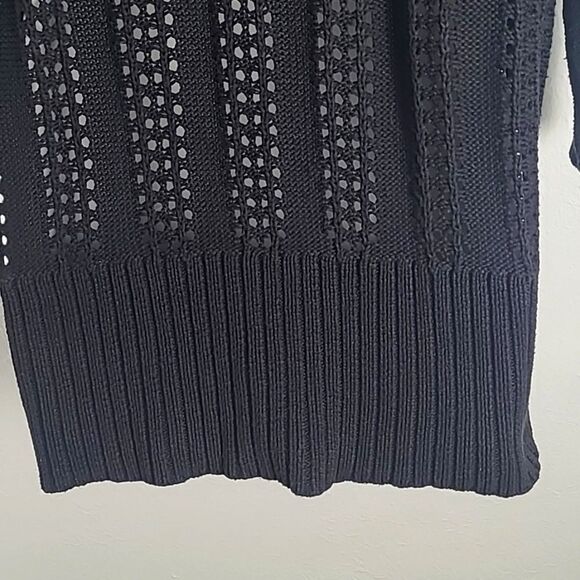 CJ Banks Black Open-Knit Buttondown Cardigan Sweater with Big Tan Buttons, Sz 1X - Picture 6 of 8